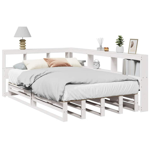 ZNTS Bookcase Bed without Mattress White 120x200cm Solid Wood Pine 3324503