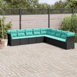 9 Piece Garden Sofa Set with Cushions Black Poly Rattan 3217777
