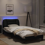 ZNTS Bed Frame with LED Lights Black and White 90x190 cm Single Faux Leather 3213904