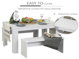 Kitchen Dining Table and 2 Benches Set, Table and Chairs Set for Limited Space, White T3398P378040