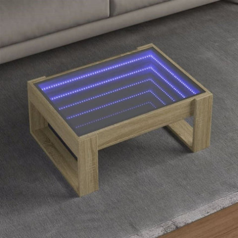 ZNTS Coffee Table with Infinity LED Sonoma Oak 70x53x30 cm 847632