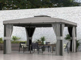3 x 3m Outdoor Shelter, Garden Pavilion with 2 Tier Roof, Netting and Curtains, Light Grey T3398P313566