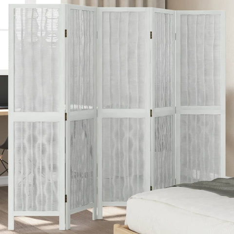 ZNTS Room Divider 5 Panels White Solid Wood Paulownia 358677