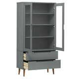 Vitrine Cabinet MOLDE Grey 90x35x175 cm Solid Wood Pine 350545