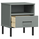 ZNTS Bedside Cabinet with Metal Legs Grey Solid Wood Pine OSLO 350971