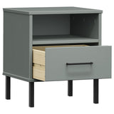 Bedside Cabinet with Metal Legs Grey Solid Wood Pine OSLO 350971
