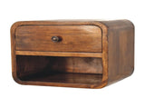 Solid Wood Mini Curve Floating Bedside, 1 Drawer and Open Slot, Dark Brown B2743P403546
