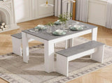 Dining Table with 2 benches Dining Table Set for Kitchen, Dining Room, Small Space Artificial Marble N606P375234G