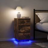 Bedside Cabinet with LED Lights Smoked Oak 38x34x65 cm 861305