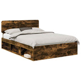 Bed Frame Smoked Oak 160 x 200 cm Solid Pine Wood 3412055
