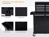 Tool Chest 2 in 1 Metal Tool Cabinet Storage Box with 5 Drawers Pegboard Wheels 60x28x104.5cm Black T3398P344507