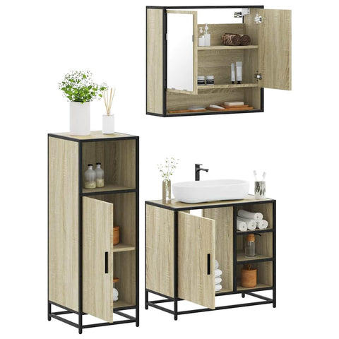 ZNTS 3 Piece Bathroom Furniture Set Sonoma Oak Engineered Wood 3300996