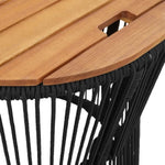 ZNTS Garden Side Tables 2 pcs with Wooden Top Black Poly Rattan 366291