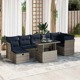8 Piece Garden Sofa Set with Cushions Grey Poly Rattan Acacia 3327791