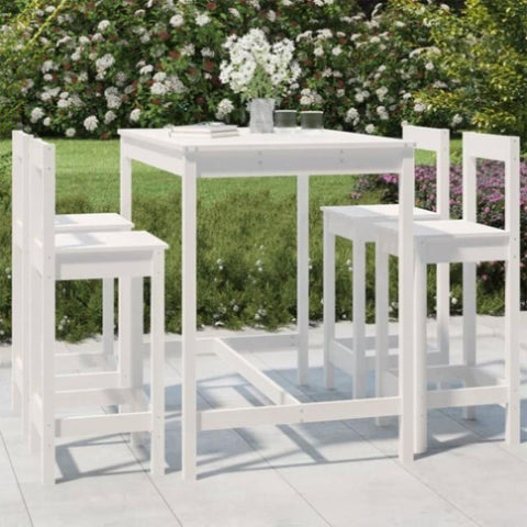 5 Piece Garden Bar Set White Solid Wood Pine 3154751