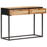 Console Table 100x35x75 cm Rough Mango Wood and Natural Cane 323145