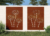 Garden Wall Decorations 2pcs 105x55cm Corten Steel Flower Design 824487