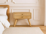 Solid Wood Curved Oak-ish Bedside, 2 Drawers, Beige B2743P402926
