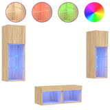 4 Piece TV Wall Cabinets with LED Lights Sonoma Oak 3216578