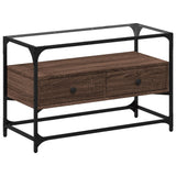 TV Cabinet with Glass Top Brown Oak 80x35x51 cm Engineered Wood 846063