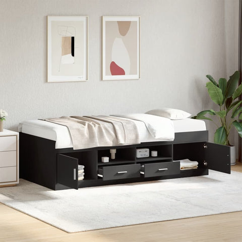 ZNTS Daybed with Drawers without Mattress Black 100x200 cm 3280238