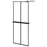 Walk-in Shower Wall with Shelf Black 80x195 cm ESG Glass&Aluminium 3185446