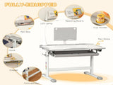 Kids Study Desk and Chair Set w/ Adjustable Height, Storage, Drawer, Grey T3398P347707