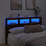 Headboard Cabinet with LED Smoked Oak 180x17x102 cm 839214