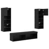 TV Wall Unit Wall-mounted 6 pcs Black Oak Engineered Wood 3402931