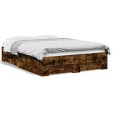 Bed Frame Smoked Oak Engineered Wood, Plywood Double Bed Frame 3280409