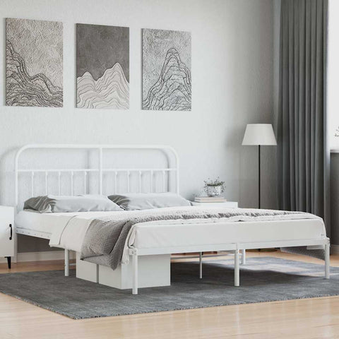 Metal Bed Frame without Mattress with Headboard White 180x200cm 352631