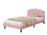 3ft Single Upholstered Bed with LED Adjustable Shell Shape Headboard, Soft Velvet Bed Frame with N652P242015P
