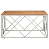 Coffee Table Silver Stainless Steel and Solid Acacia Wood 349983