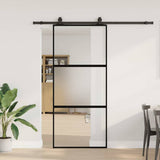 Sliding Door with Hardware Set Black 90x205 cm Tempered Glass 3375878
