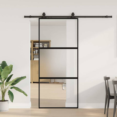 Sliding Door with Hardware Set Black 90x205 cm Tempered Glass 3375878