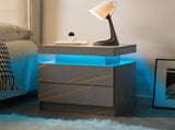 Nightstand LED Bedside Table Cabinet Lights Modern End Side with 2 Drawers for Bedroom T3272P355457