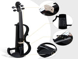 Full Size 4/4 Bunnel Edge Electric Silent Violin with Case Bow Rosin Headphone Connecting Line Black 54112168