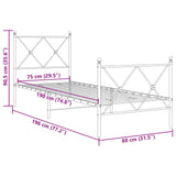 Metal Bed Frame without Mattress with Footboard Black 75x190cm 376510