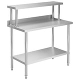 ZNTS Kitchen Work Table with Overshelf 120x60x120 cm Stainless Steel 3054469