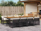 9 Piece Garden Dining Set with Cushions Black Poly Rattan 3210747
