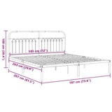 Metal Bed Frame without Mattress with Headboard White 183x203cm 376653