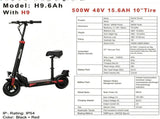 H9 Electric Scooter with Seat, 500W Peak 48V 15.6Ah, 10 Inch Vacuum Tire, Foldable Adult Commuter 21404006