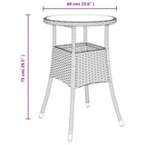 Garden Table 60x75 cm Tempered Glass and Poly Rattan Brown 310599