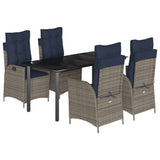 5 Piece Garden Dining Set with Cushions Grey Poly Rattan 3213308