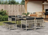 9 Piece Garden Dining Set with Cushions Light Grey Poly Rattan 3211499