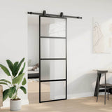 Sliding Door with Hardware Set Black 76x205 cm Tempered Glass 3375917