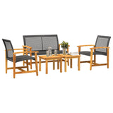 ZNTS 5 Piece Garden Lounge Set Black Poly Rattan and Acacia Wood 367604