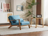 Mid-Century Oak Accent Chair - Linen-Cotton Navy Blue Upholstered Single Lounge Chair, Indoor 88345572