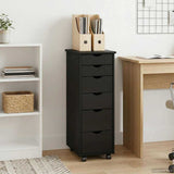 Rolling Cabinet Black 34 x 39 x 93.5 cm Solid Pine Wood 42028367