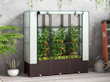 Raised Garden Bed with Trellis, Plastic Planter Box with PE Cover, Drainage Holes, Drain Plugs and T3398P317592